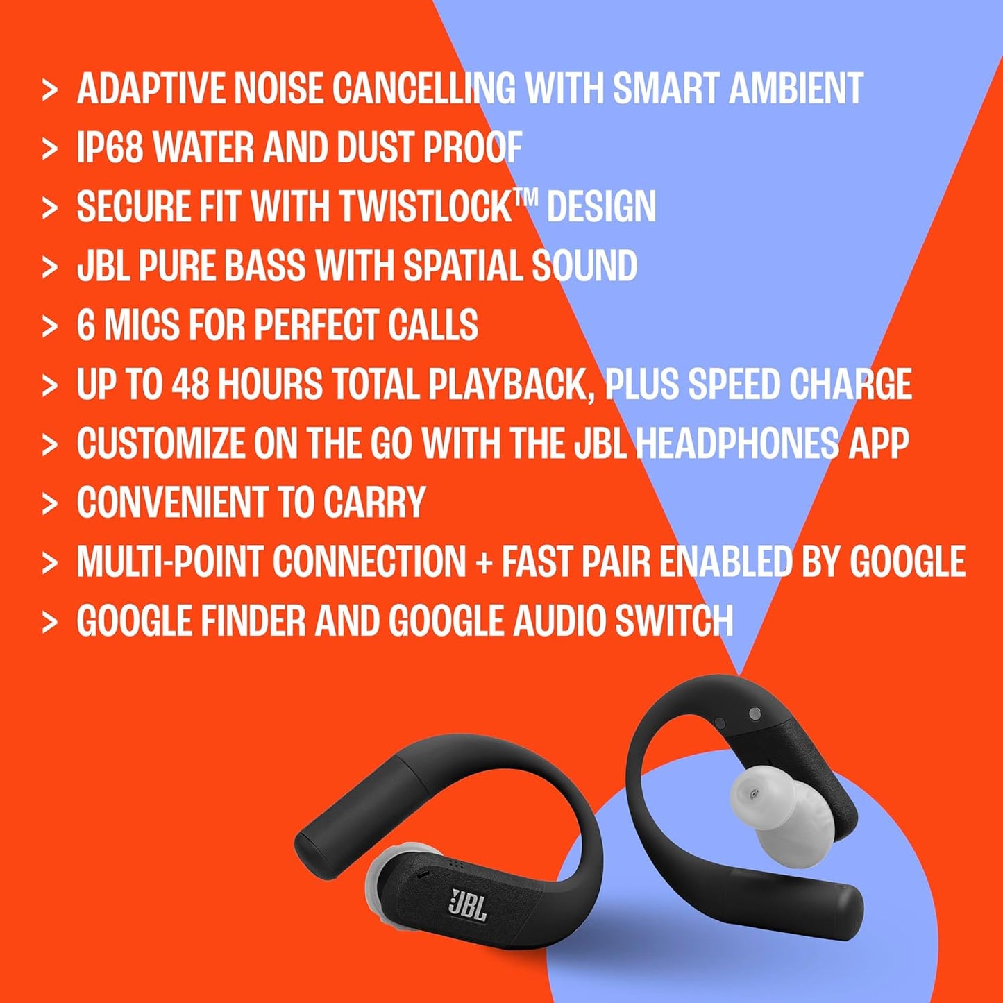 JBL Endurance Peak 4 - True Wireless Noise Cancelling Sport Earbuds, Up to 48Hrs Total Playback, Water & dust Proof (IP68), Secure fit with TwistLock™ Design, & 6 mics for Perfect Calls (Black/Grey)