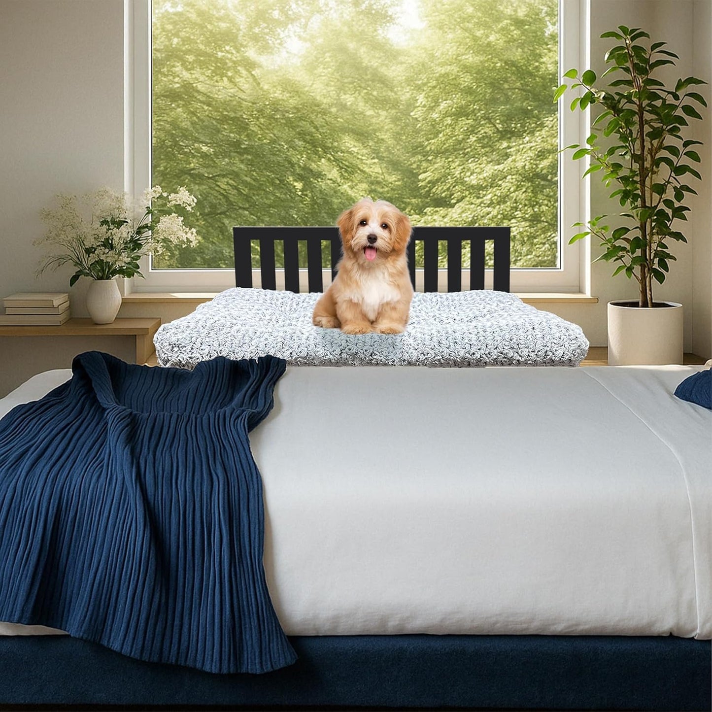 Beside Dog Bed,Adjustable Height Dog Bunk Beds,25.5‘’x18‘’Metal Dogs Bed Frame with Cushion,Medium