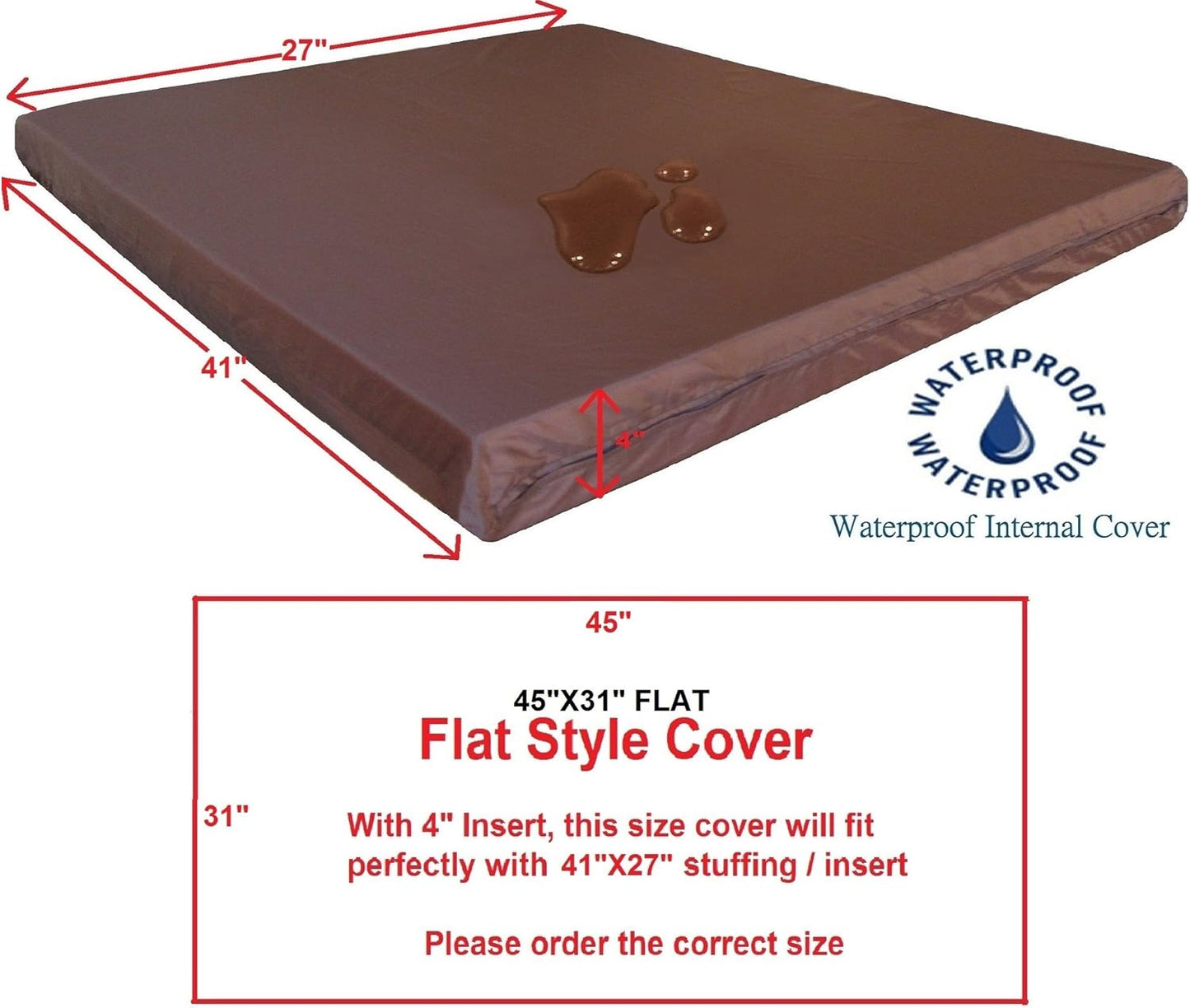 Dogbed4less 1 Pack Internal Duvet Case Waterproof Zipper Dog Bed Cover for Large 41"x27"X4" Memory Foam Pad Pet Bed - 45"X31" Flat
