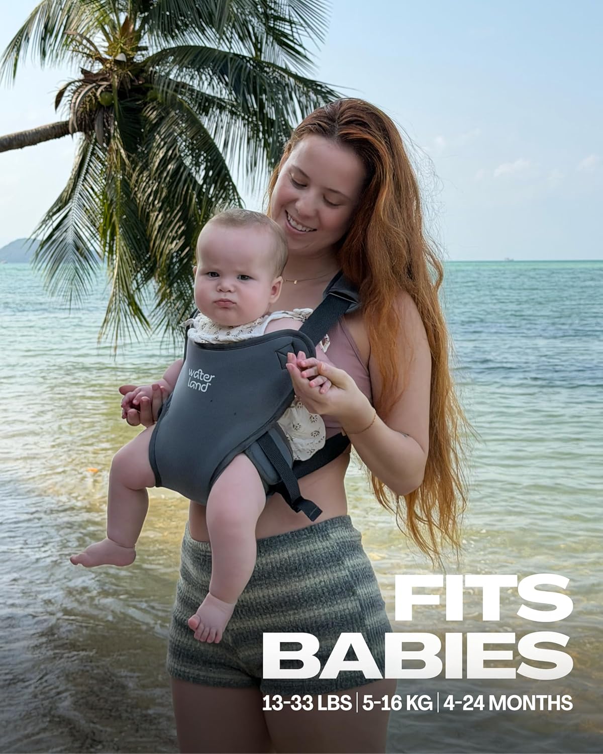 WaterLand Baby Carrier - Innovative Carrier You Can Use Both in Water & Land - Waterproof Infant Chest Holder with Adjustable Straps, Lightweight Toddler Harness for Pool & Beach (IBlue)