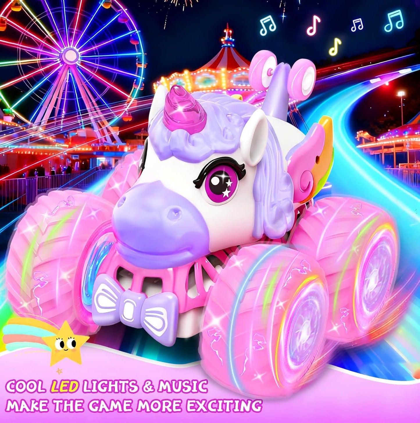 Remote Control Car for Girls, Unicorn Toys for Girls Age 3+, 360° Rotating 4WD 2.4 GHz RC Stunt Cars with Light and Music, Unicorn Gifts Presents Christmas Stocking Stuffers for 3 4-6 6-8
