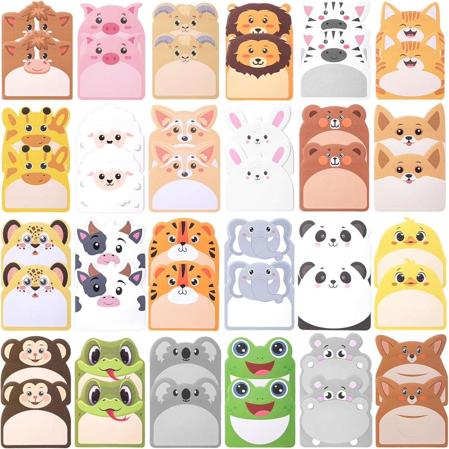 Maxdot 48 Pads 1440 Sheets Cute Sticky Notes, Fun Animal Sticky Notes Pad Self Adhesive Cartoon Jungle Farm Animal Memo Pads Bulk for Gift School Tab Office Home Supplies