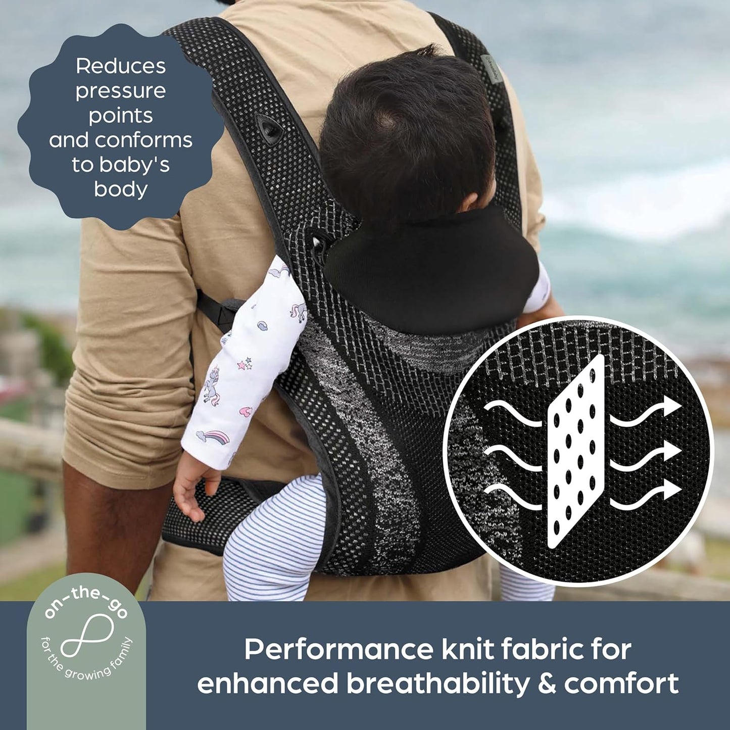 Dreambaby Inspire 3-Position Baby Carrier Newborn to Toddler, 8-33lb Front & Backpack Style Infant Carrier, Breathable Knit Fabric, Comfortable Head Support, Built in Storage Bag for Parents On the Go