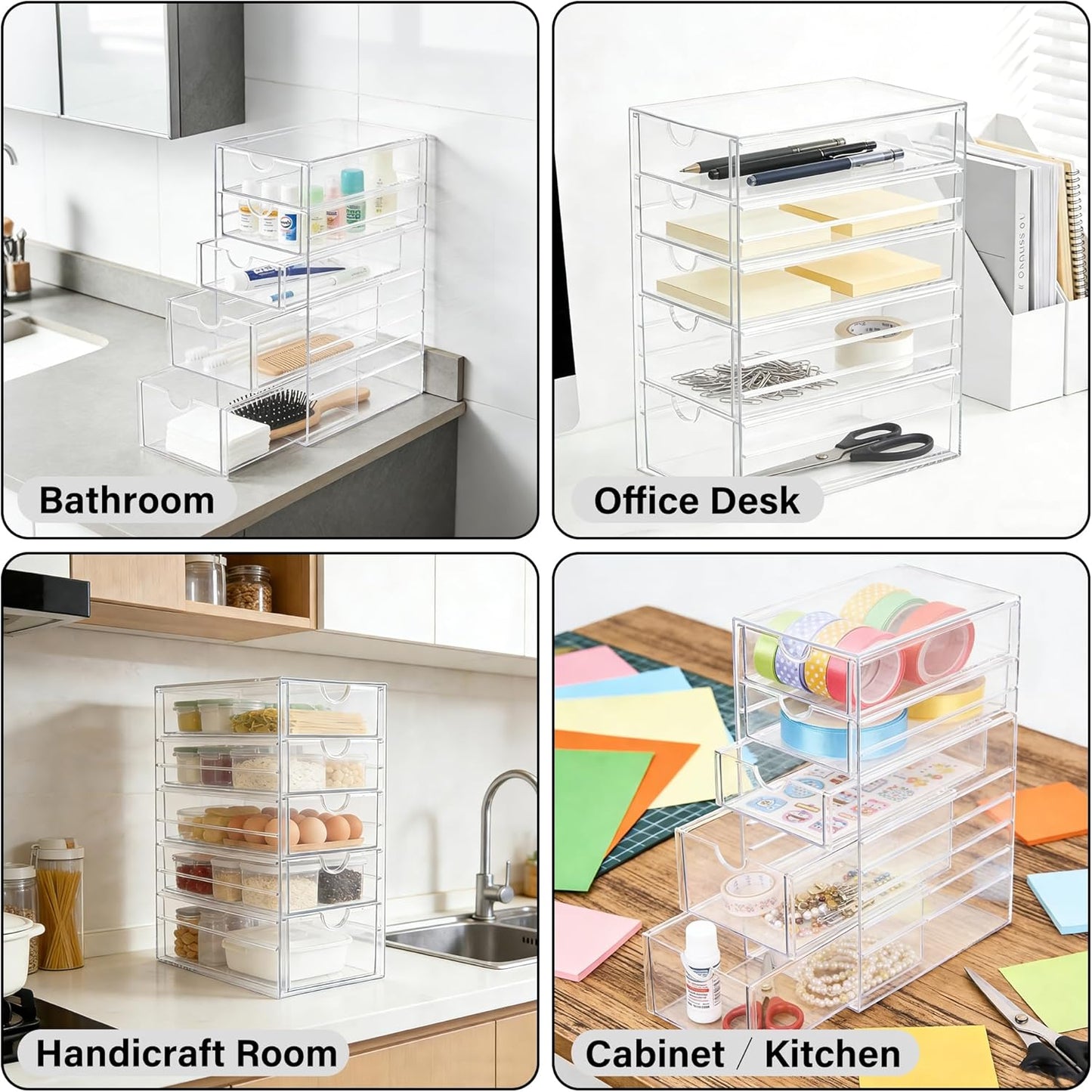 Prsildan Acrylic Drawer Makeup Organizer with 5 Drawers, Hair Accessories Organizer, Office Desk Organization, Clear Stackable Storage Drawers for Vanity, Countertop, Craft, Jewelry