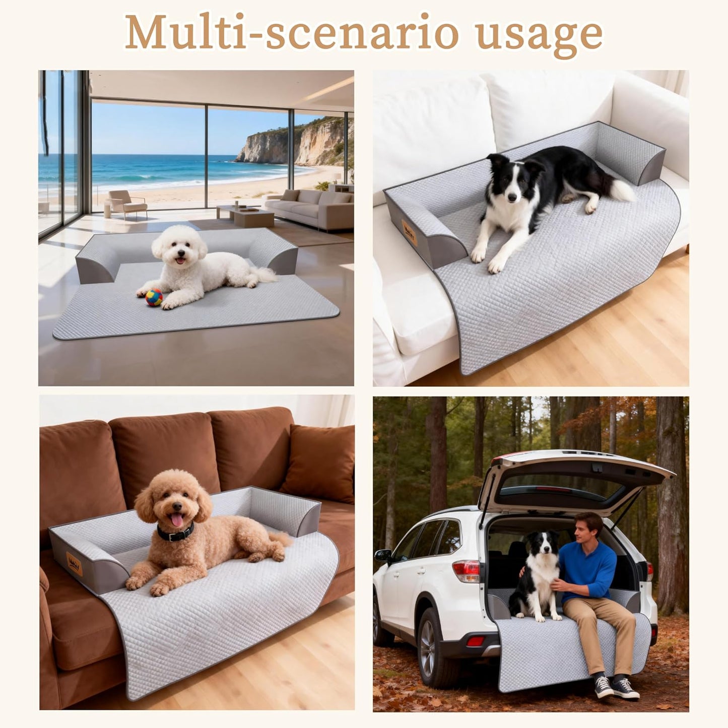 Large Dog Bed for Couch, Cooling Orthopedic Dog Bed, Removable Washable Cover, Waterproof Lining, Non-Slip Bottom, Dog Sofa Bed with Extended Mat, Size: 41"*37"*4.9"