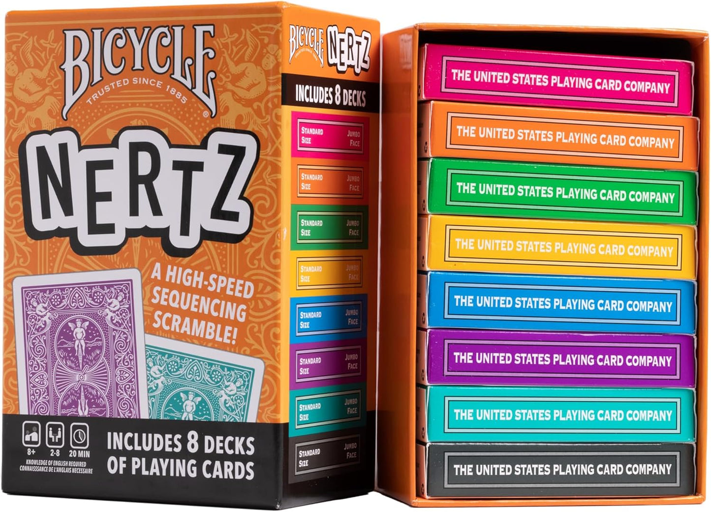 Bicycle Nertz Card Game (Solitaire) , 8 Decks of Jumbo Index Playing Cards, Fast-Paced Multiplayer Family Card Game for Kids and Adults, Classic Bicycle Cards, Up to 8 Players