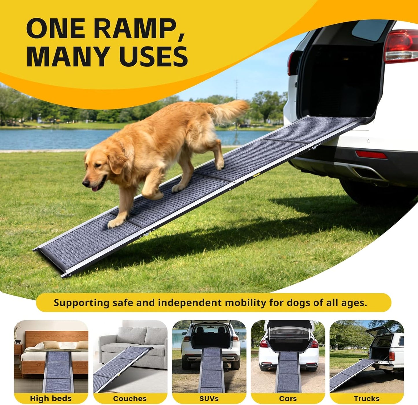 PawStep Extra Long Folding Dog Ramp 71" x 20" Portable Pet Ramp with Anti-Slip Rug Surface Heavy-Duty Aluminum Ramp for SUVs Trucks & Large Dogs up to 250 lbs 51177