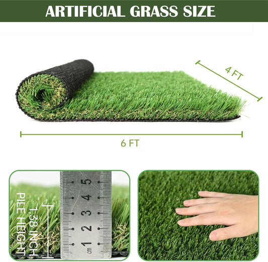 1.38" Artificial Grass Turf 4 x 6 FT, Dog Grass Pads Indoor Outdoor Garden Lawn Landscape Patio Turf Mat Thick Fake Faux Grass Rug Dog Pets Mat for Puppy Potty Training
