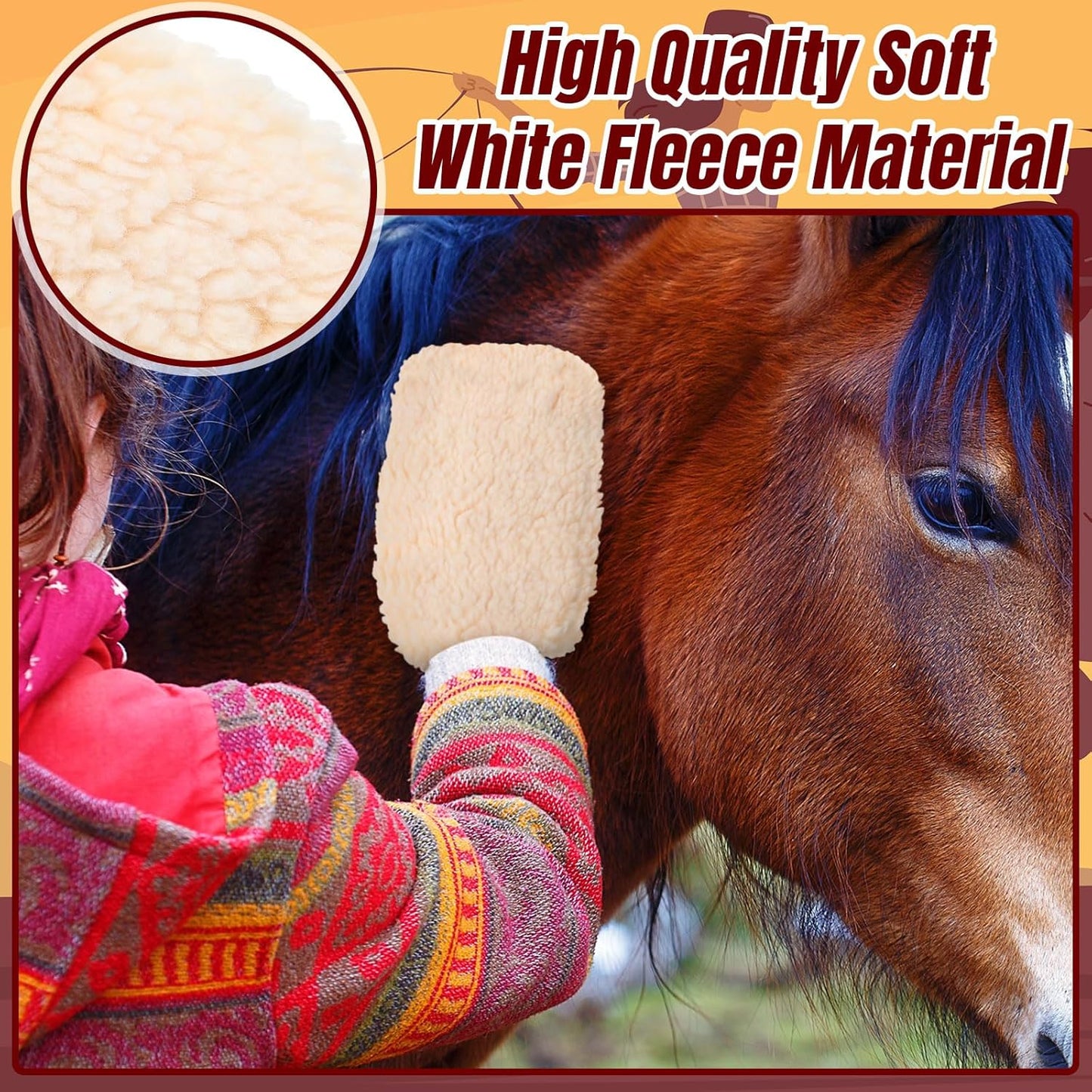Fleece Applicator Wipe Mitt for Horses Lambskin Wool Grooming Mitts for Tack Cleaning Glove Soft White Mitts for Horse Bathing, Spreading Hair Treatments, Leather Care or Sensitive Horses and Dogs