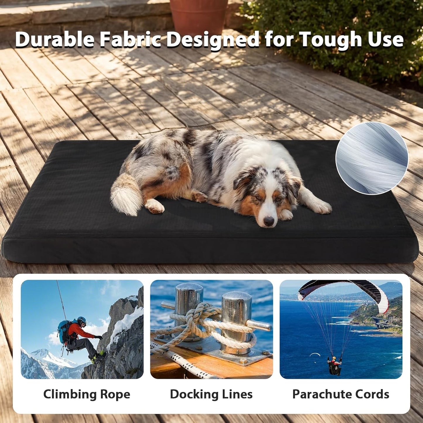 RRPETHOME 3" Chew Proof Indestructible Dog Bed for Large Aggressive Chewers,Durable Tough Fabir Chew Resistant Crate Dog beds for Large Dog & Puppy,Orthopedic Egg Foam Kennel Mat Pad Black 36x27x3