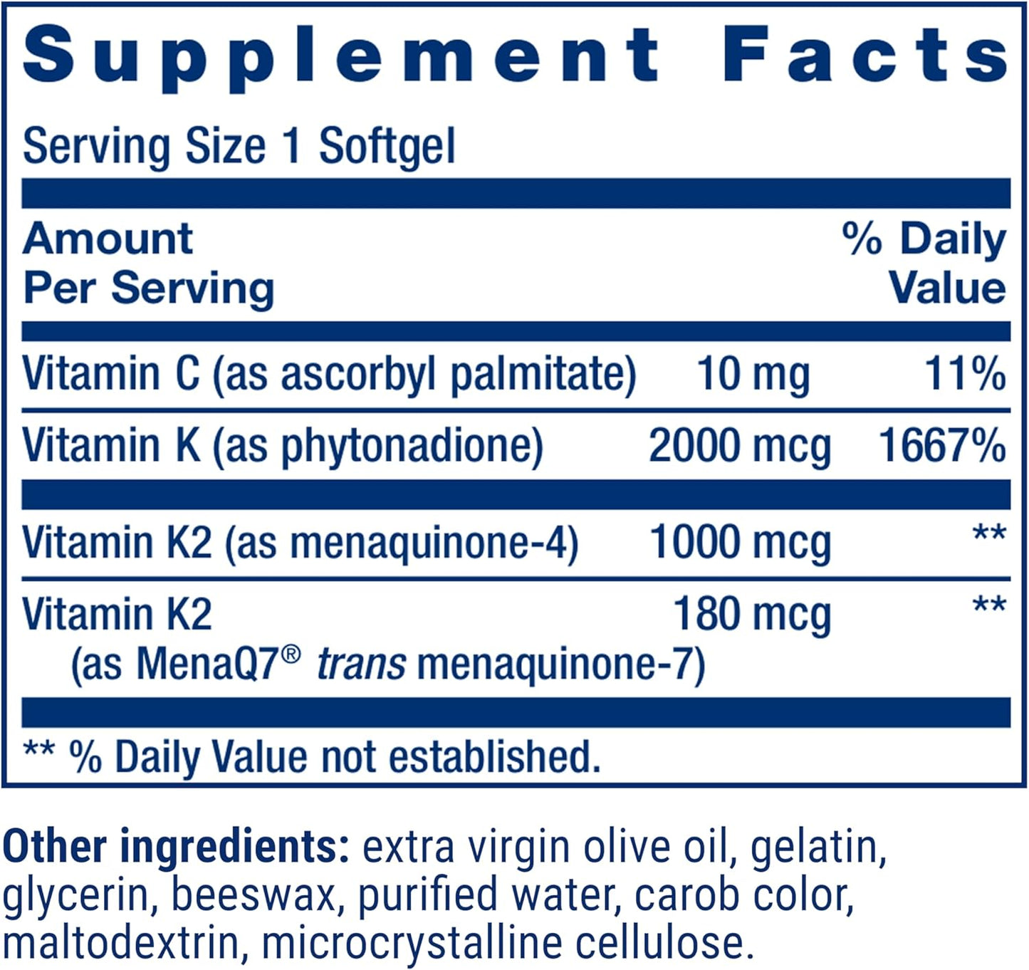 Life Extension Super K, Vitamin K Supplement, 2000 Mcg Vitamin K and 1180 Mcg Vitamin K2, Heart Health, Once-Daily, 90 Softgels