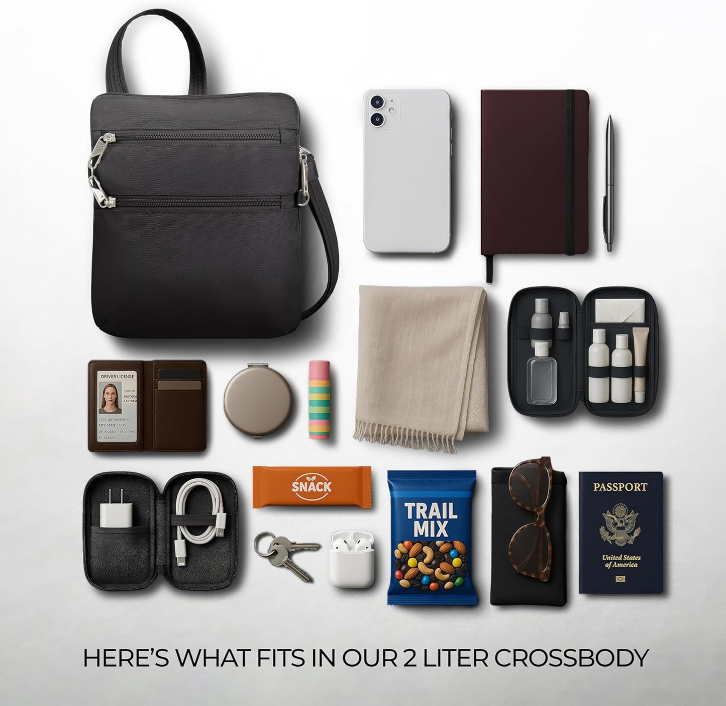 Travelon Anti-theft Classic Slim Double Zip Crossbody