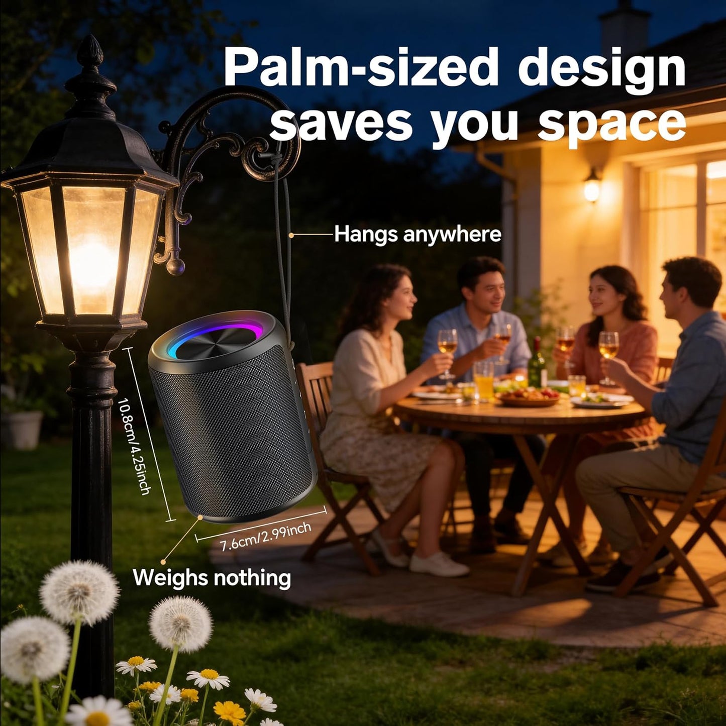 Portable Bluetooth Speaker, IPX7 Waterproof Wireless Speaker with 20W Loud Stereo Sound, 15H Playtime & Beat-Synced RGB Light, Small Outdoor Speaker for Shower, Pool, Beach, Hiking and Gifts