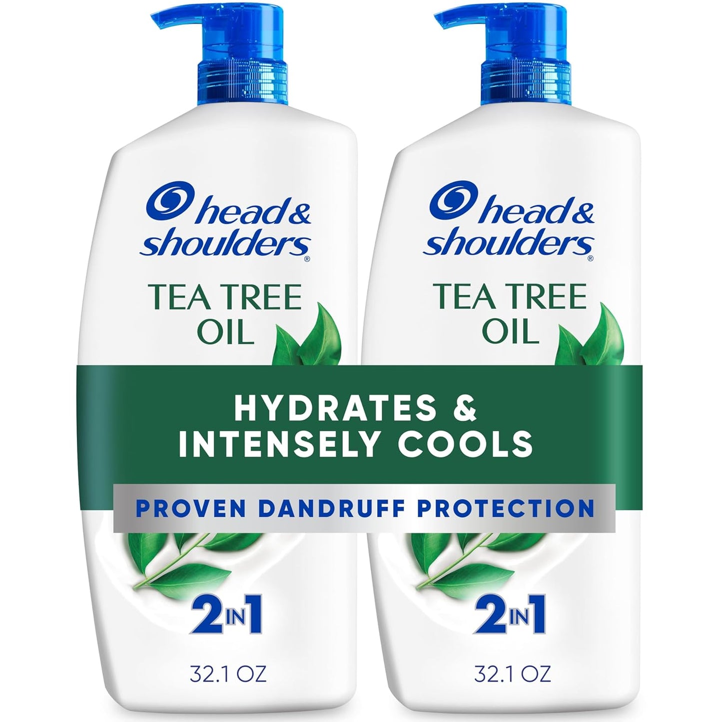 Head & Shoulders Anti-Dandruff Shampoo and Conditioner with 1% Pyrithione Zinc, Tea Tree Oil 2-in-1 Twin Pack, Tea Tree Shampoo with Cooling, Refreshed Scalp, 32.1 fl oz Each