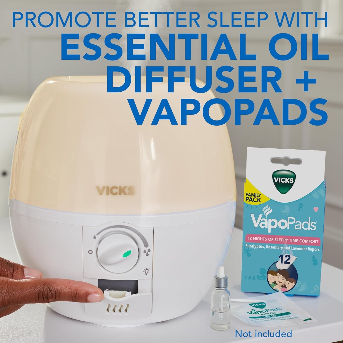 Vicks Humidifier 3-in-1 SleepyTime Cool Mist Humidifier for Baby & Kids Rooms with Color Changing Night Light and Essential Oil Diffuser, White
