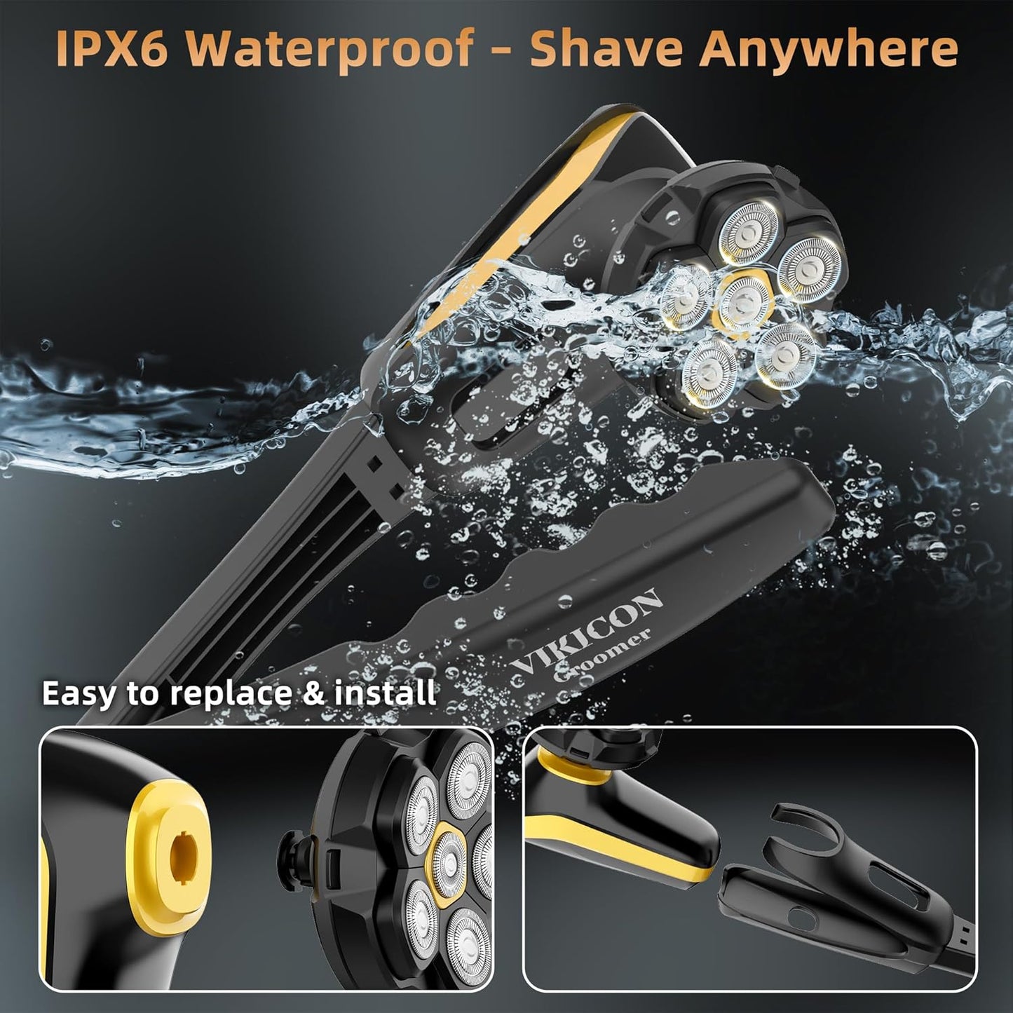 Back Shaver for Men: Long-Reach Foldable Handle Electric Back Razor for Men with 6D Smooth & Safe Shaving - 2-in-1 Waterproof Full Body Hair Trimmer & Groomer Kit, Birthday Gift for Men Him (Black)
