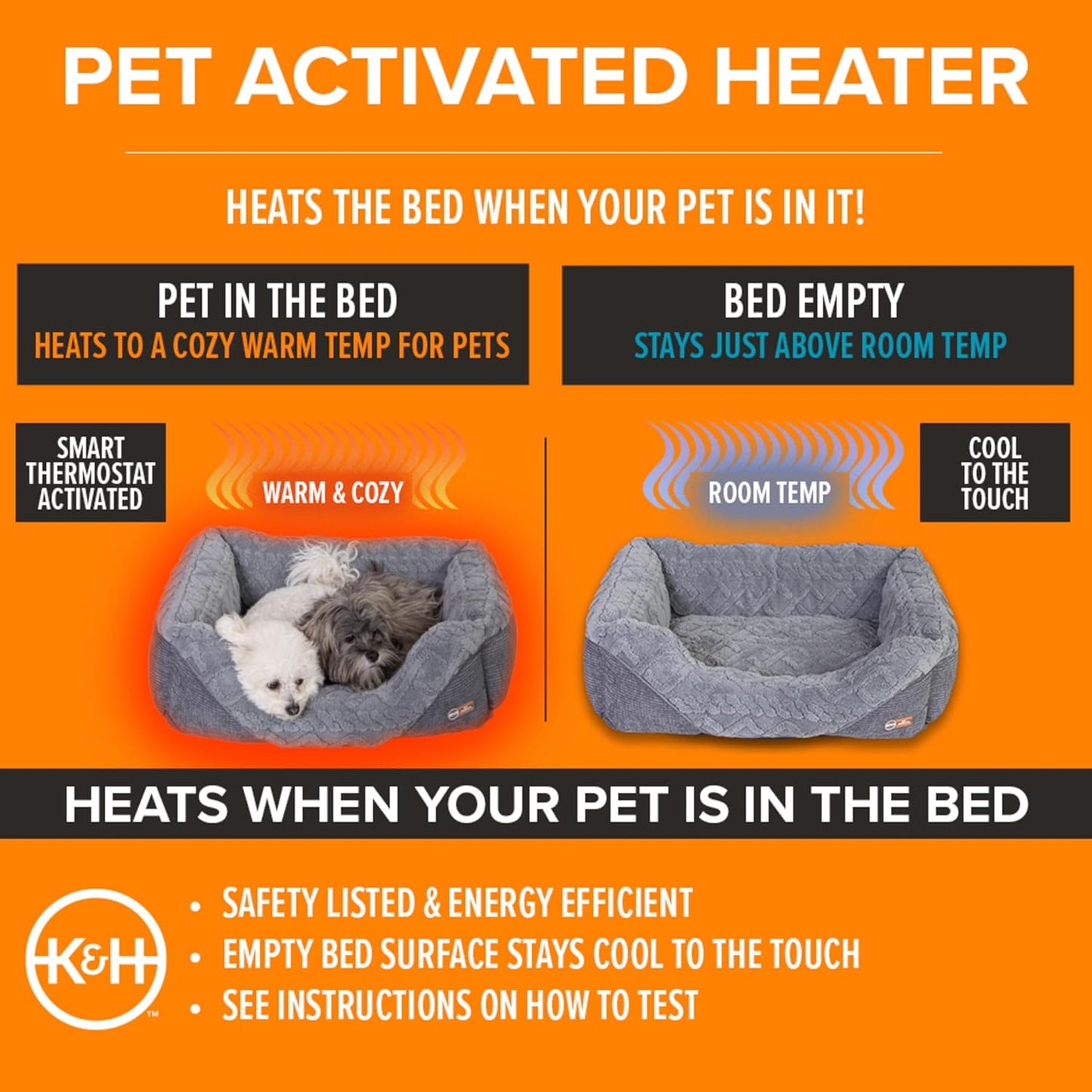 K&H Pet Products Thermo-Pet Lounge Sleeper Indoor Heated Pet Bed for Cats & Dogs, Bolstered Warm Calming Pillow Bed, Waterproof Heated Pad, Machine Washable, Safety Listed - Small 20.5 X 19.5in