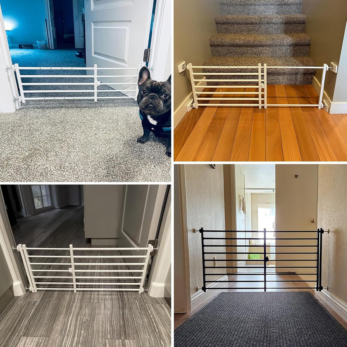 Malier Dog Gate with a Small Door, Extra Wide All Metal Short Dog Gate Pet Gate for Stairs, 10'' Tall Pressure Mount Easy Step Over Puppy Gate Low Gate for Doorways