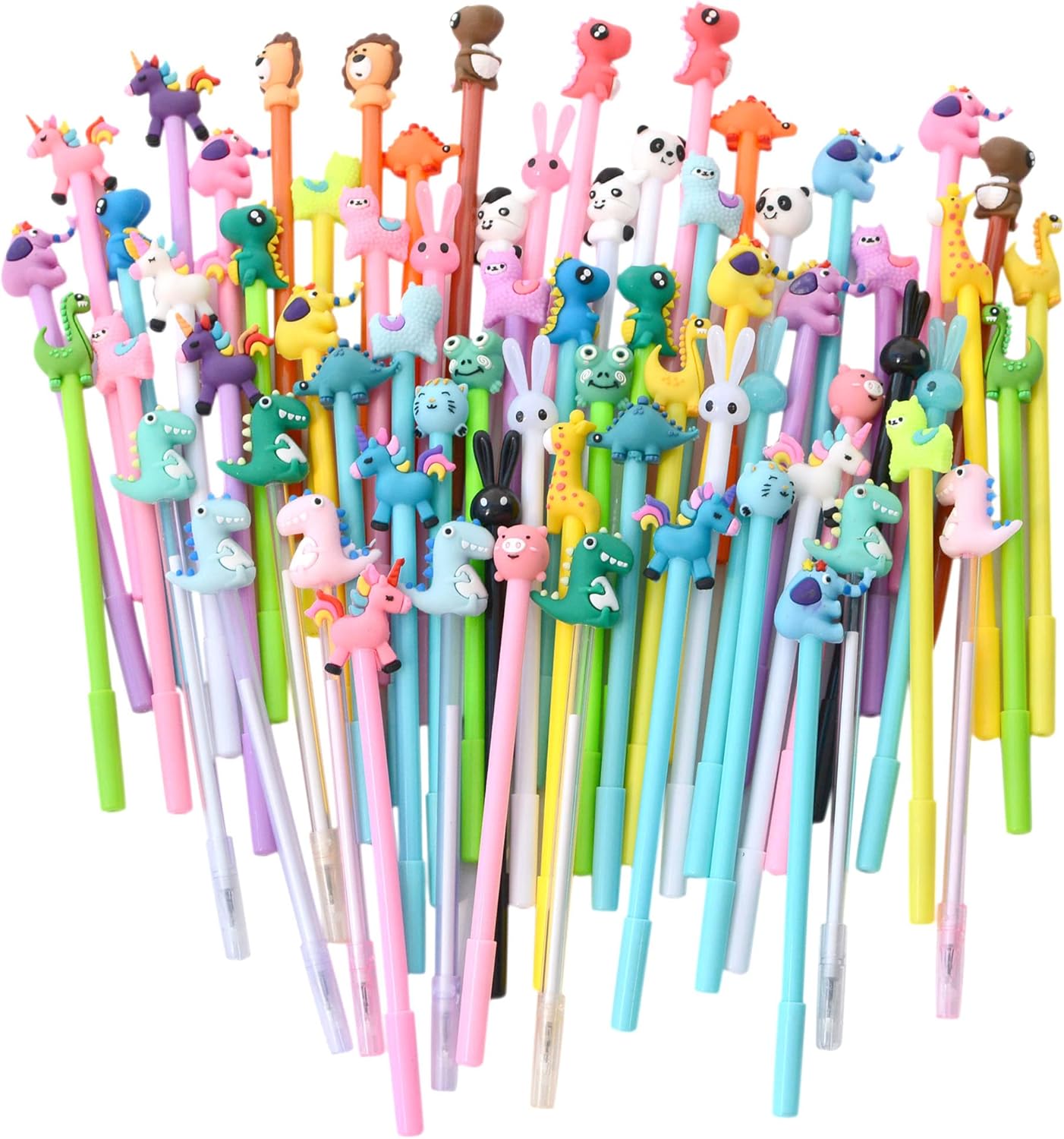 YYaaloa 70pcs Cute Novelty Gel Ink Pens Cartoon Animal 0.5 mm Black Ink Pens Bulk for Kids Office Supplies Christmas Party Gifts