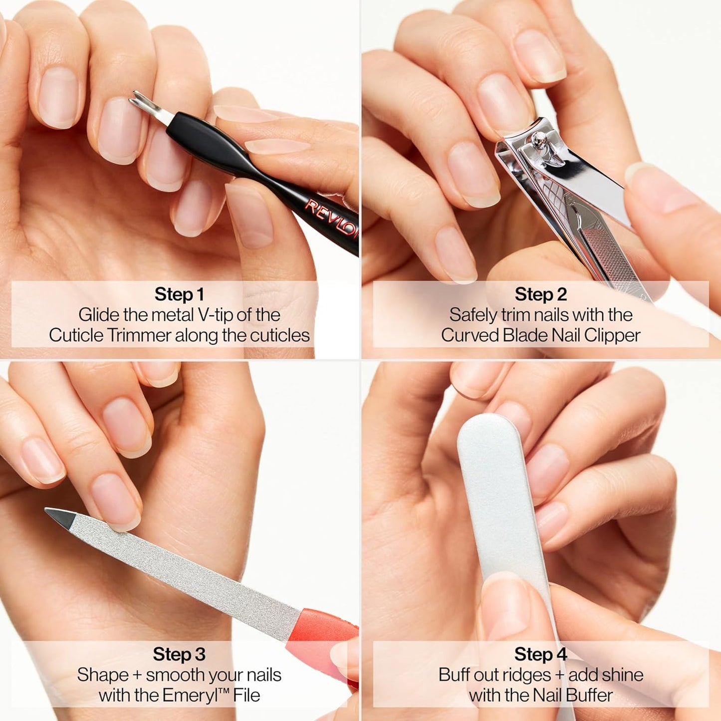 Revlon Manicure Essentials Kit with Travel Case, Nail Care Set with Dual Ended Cuticle Trimmer, Curved Blade Clippers, Compact Emeryl File & Buffer (Pack of 1)