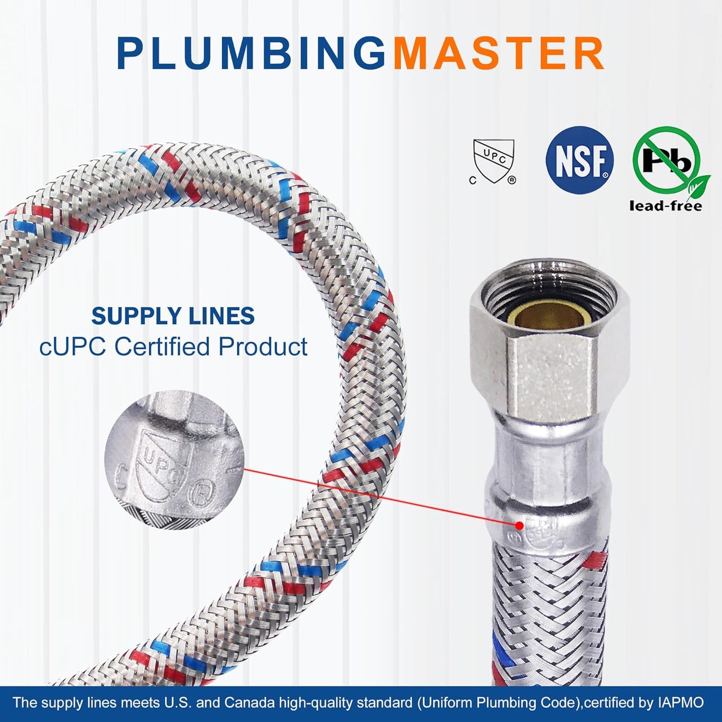 16'' Faucet Hose Connector, 3/8" Comp x 1/2" FIP Braided Stainless Steel Faucet Water Supply Lines for Bathroom Kitchen Sink Faucet 2Pcs
