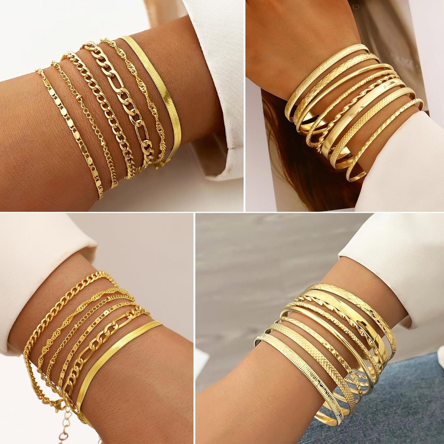 FANDY 137 Pieces Gold Jewelry Set for Women, 12 Necklace, 14 Bracelet, 21 Earrings, 24 Knuckle Rings, 66 Hair Accessory Gold Plated Jewelry Set for Women Gift