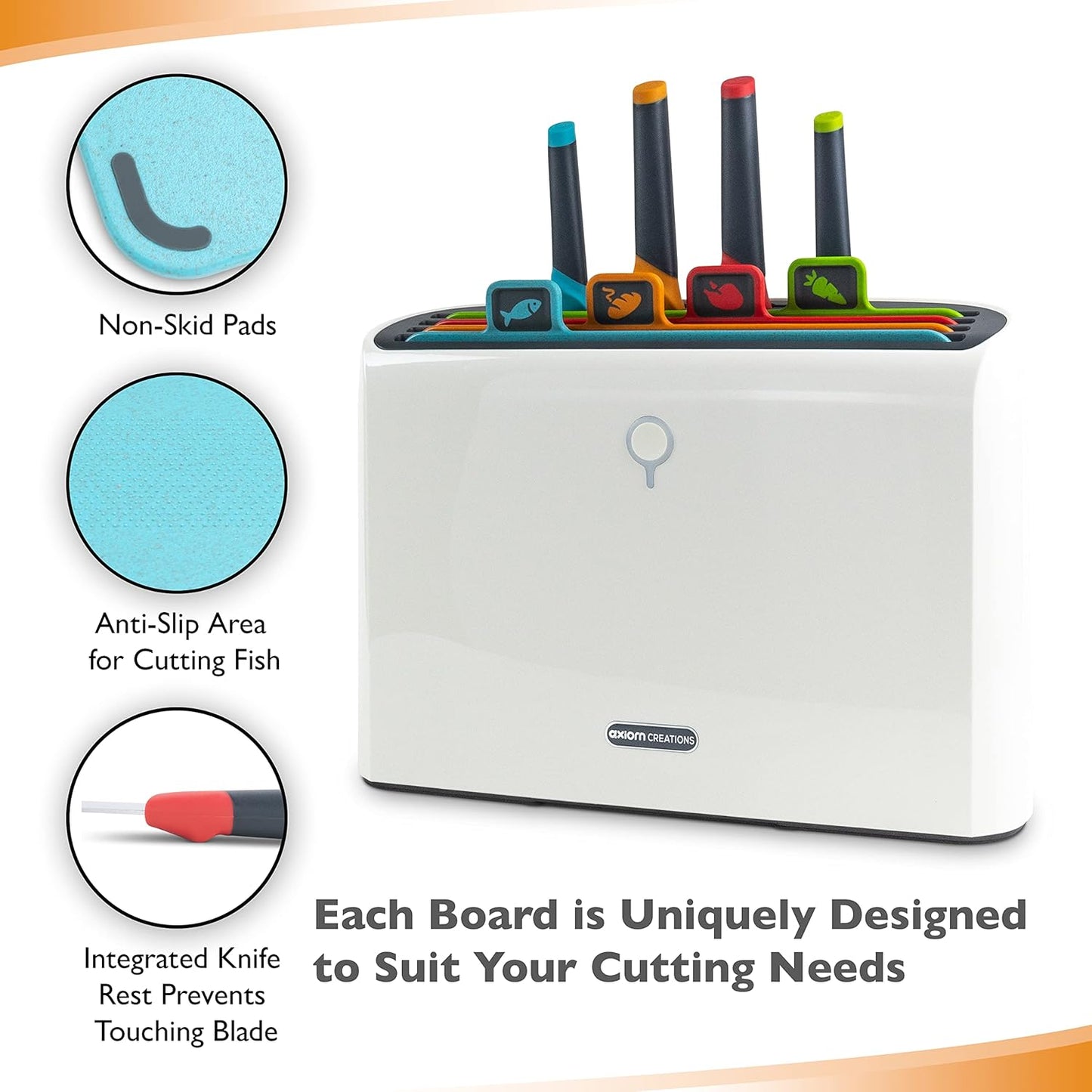 Smart Cutting Board and Knife Set - Self Cleaning Cutting Board Set with 4 Color Coded Cutting Boards, 4 Stainless Steel Knives - Drying Holder Organizer for Kitchen