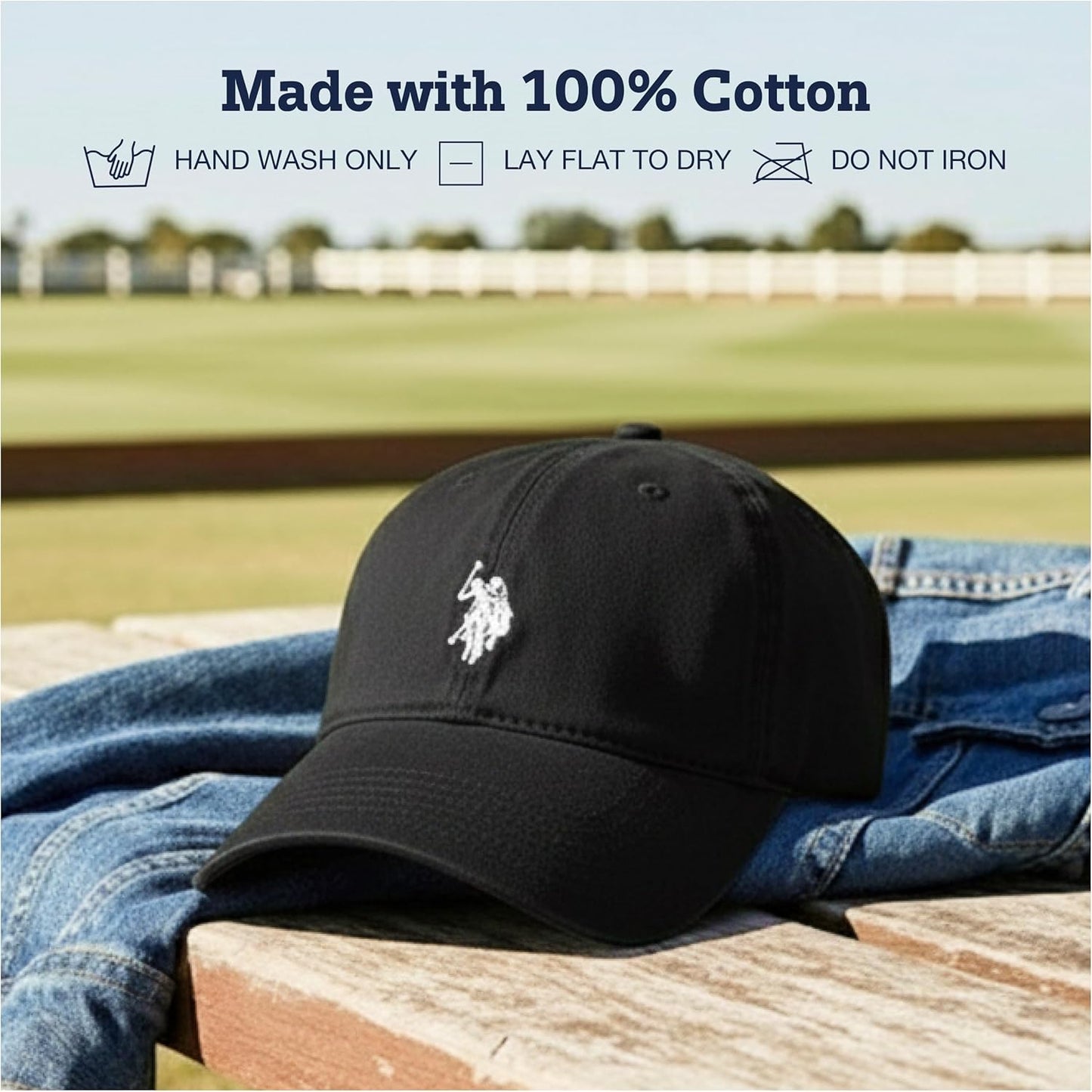 U.S. Polo Assn. Baseball Cap, 100% Cotton Adjustable Dad Hat with Small Pony Logo