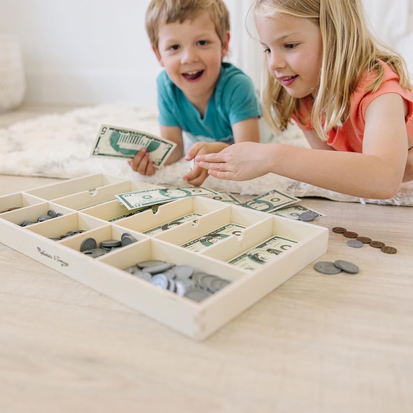 Melissa & Doug Play Money Set - Educational Toy with Paper Bills and Plastic Coins (50 of Each Denomination) and Wooden Cash Drawer for Storage