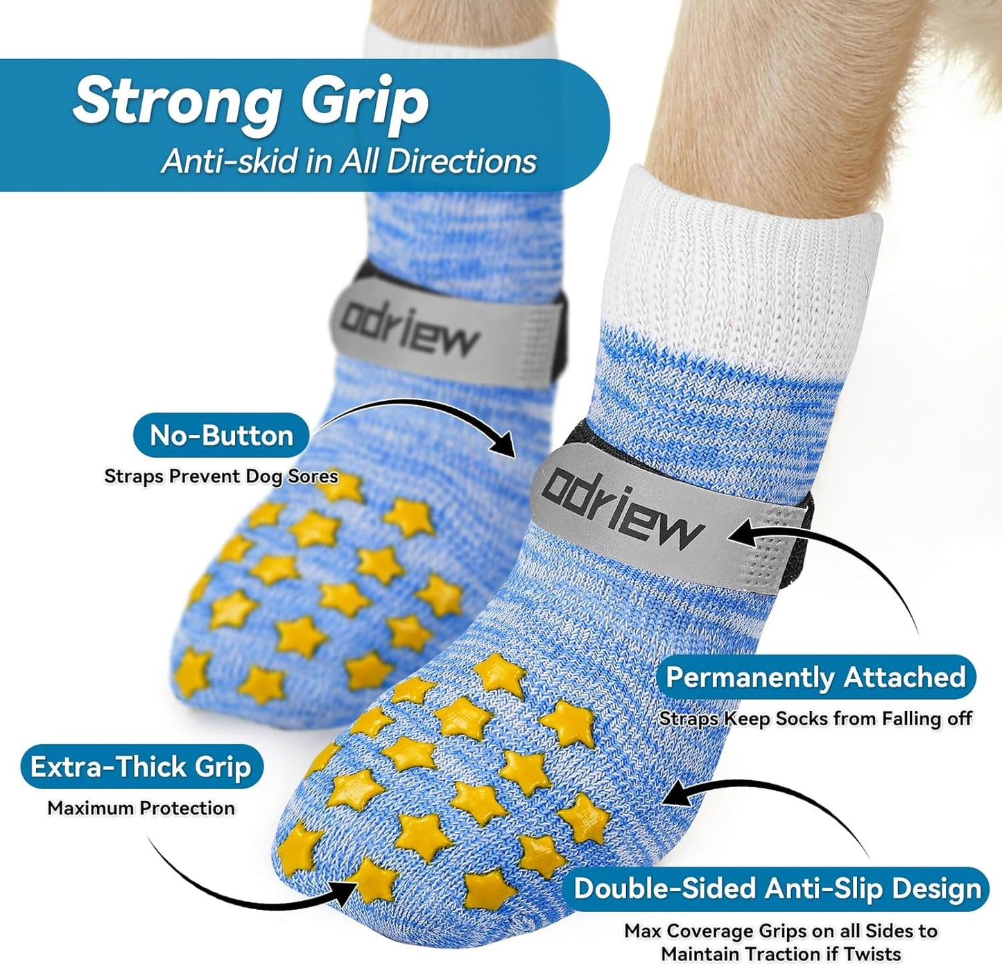 6 Pcs Dog Socks to Prevent Licking Paws, Dog Booties for Hardwood Floors Anti Slip, Socks for Dogs with Grippers to Prevent Scratching, Puppy Small Large Indoor Dogs Grip Socks (Blue, L)