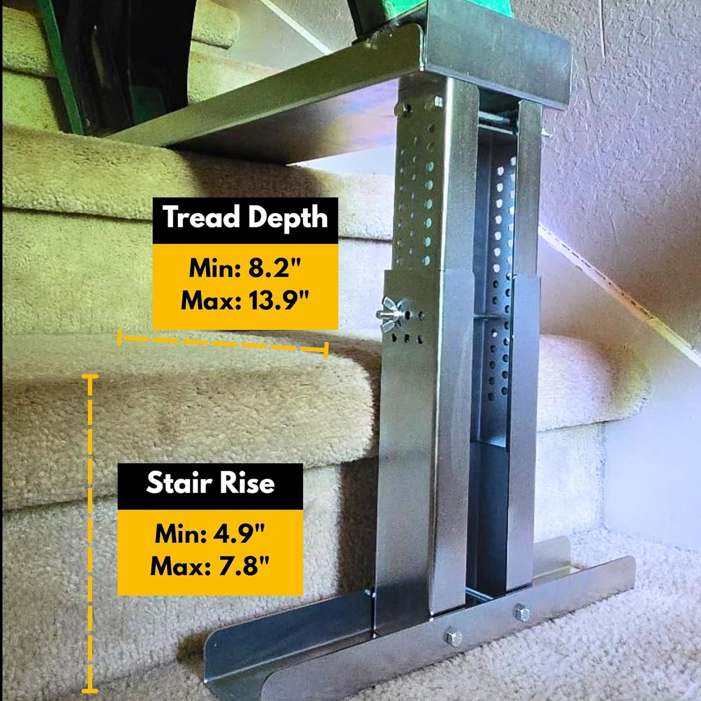Renovatio Stair Ladder Platform – Ladder Extender & Ladder Leveler for Stairs, Heavy-Duty Adjustable Stabilizer Feet, Galvanized Steel Stairwell Scaffold Platform, 450 lb Load, 24" x 5.5"