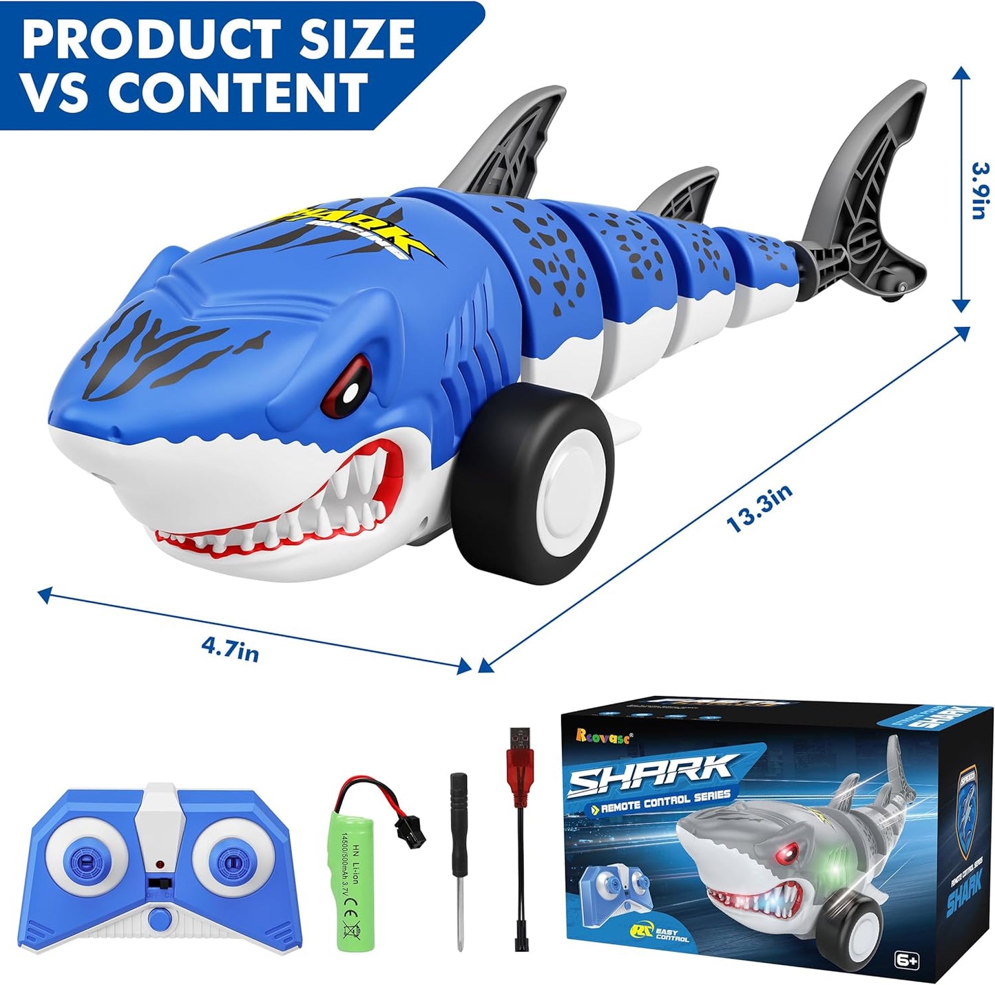 Remote Control Shark Car Toys for Kids,2.4GHz RC Cars Simulation Shark with Cool Light, 360° Stunt Drift & Most Terrains,Outdoor Toys for Birthday for 6,7,8,9,10-12 Boys Girls
