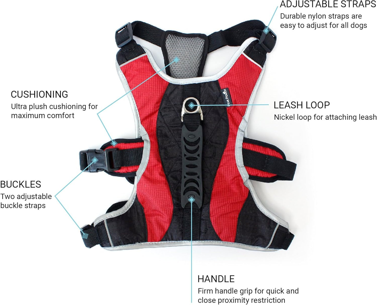 No-Pull Dog Harness - Padded, Mesh Fabric Dog Vest with Reflective Trim, Lifting Handles and Buckle Straps - Red Dog Harness - S