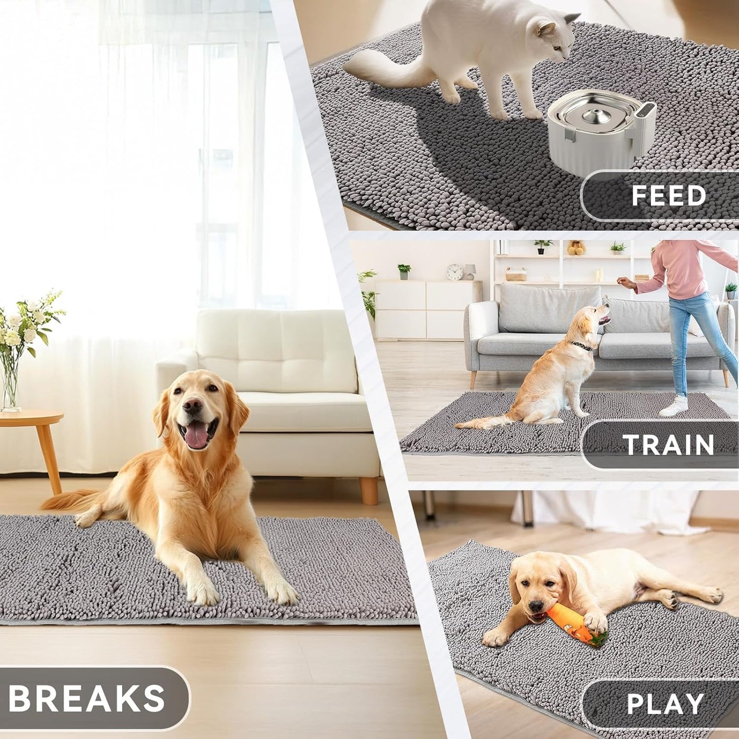 27" X 16" Washable Dog Door Mat, Ultra fine Fiber Dog Door Mat, Quick Drying Chenille Pet Door Mat, Machine Washable Indoor and Outdoor Rug (Grey)