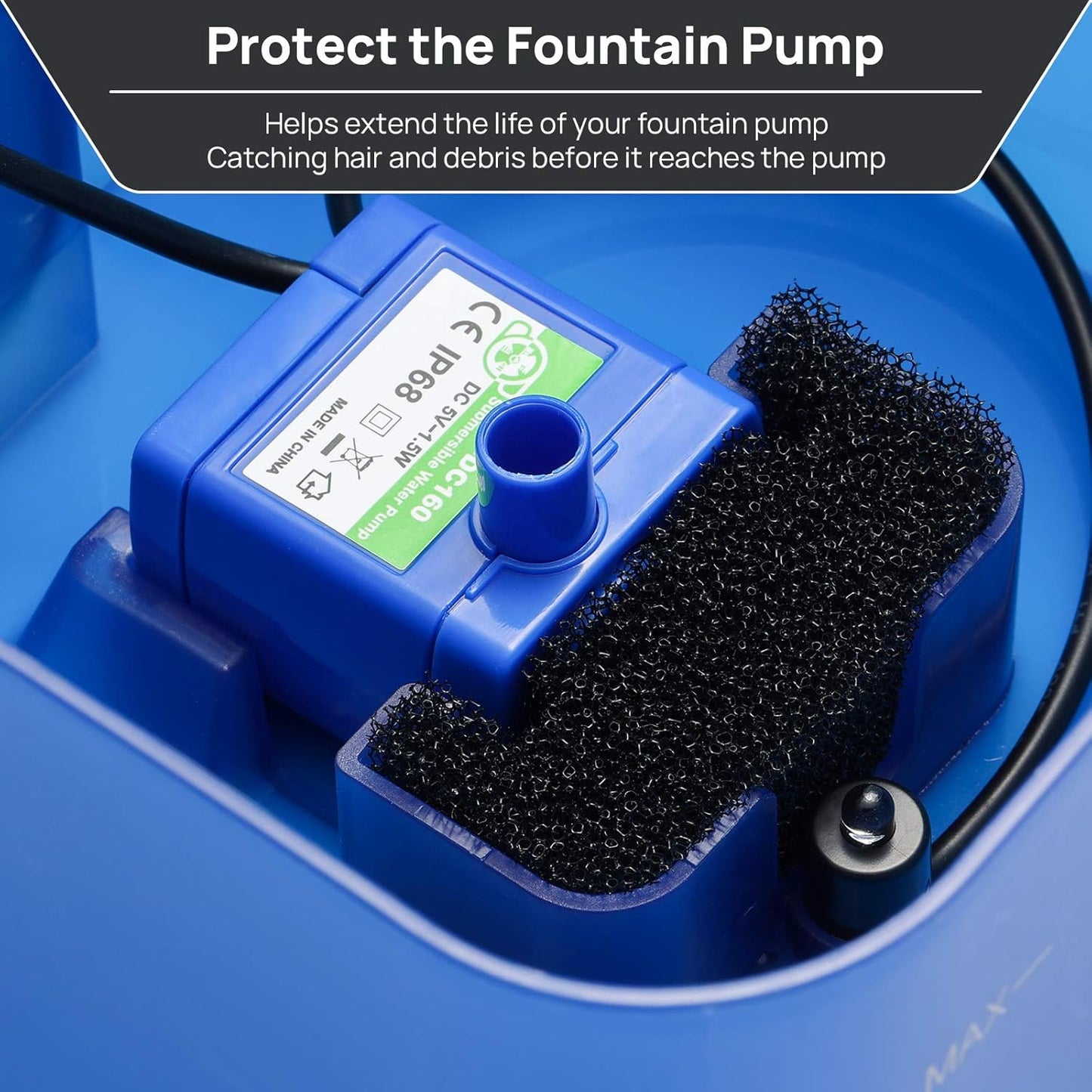 iPettie Replacement Sponge Filter for Neverland Cat Water Fountain with LED Light, 67oz/2.0L, IP-830-S4, 4 Pack