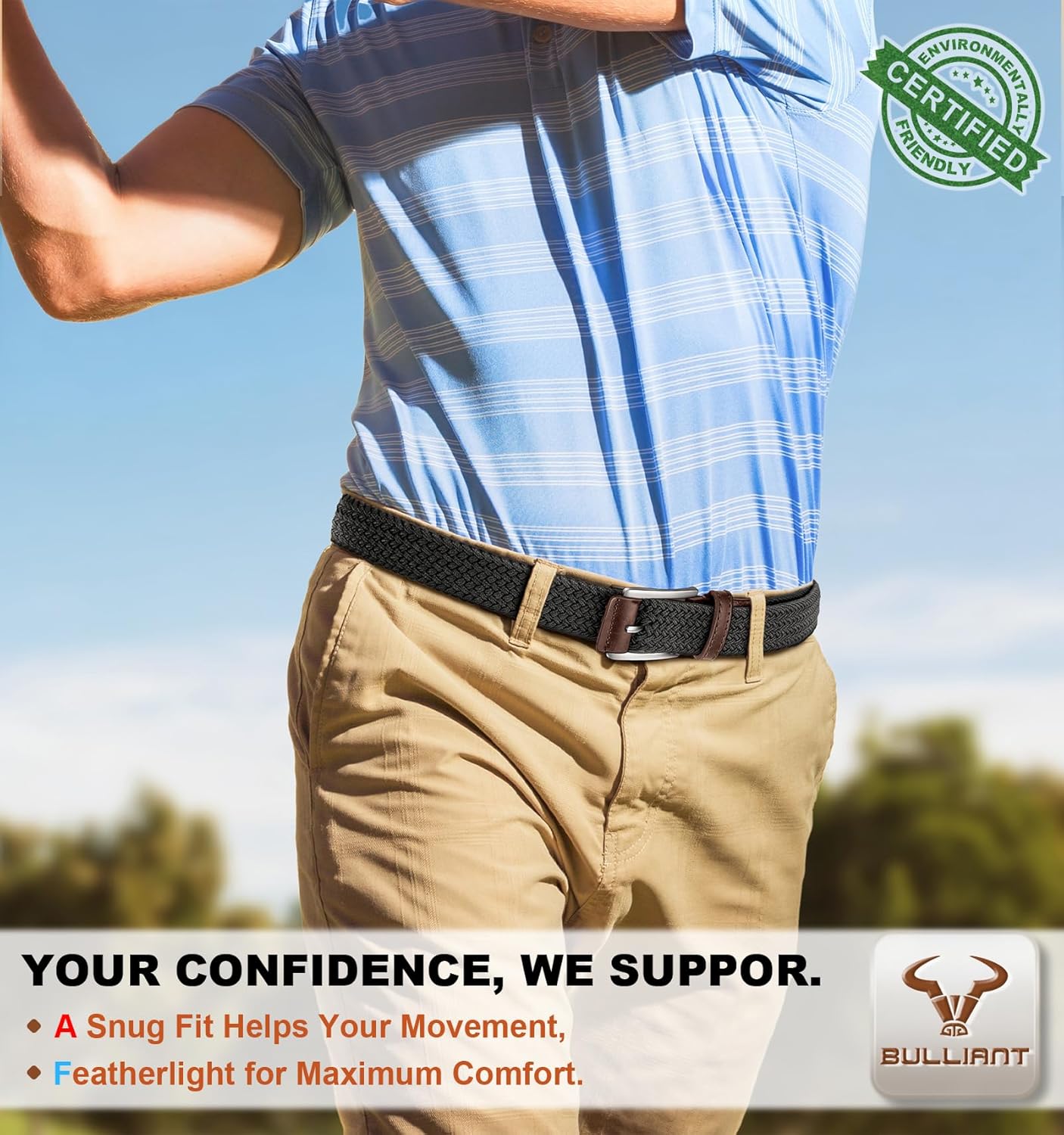 BULLIANT Belt for Men 2Pack,Mens Gift Stretch Braided Web Belt Elastic for Casual Golf Jeans,1 3/8"