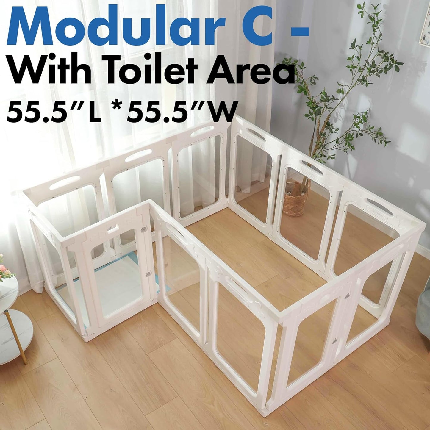 Clear Acrylic Dog Playpen with Toilet for Puppies & Small Dogs, Height 24 Inch,12 Panels, White