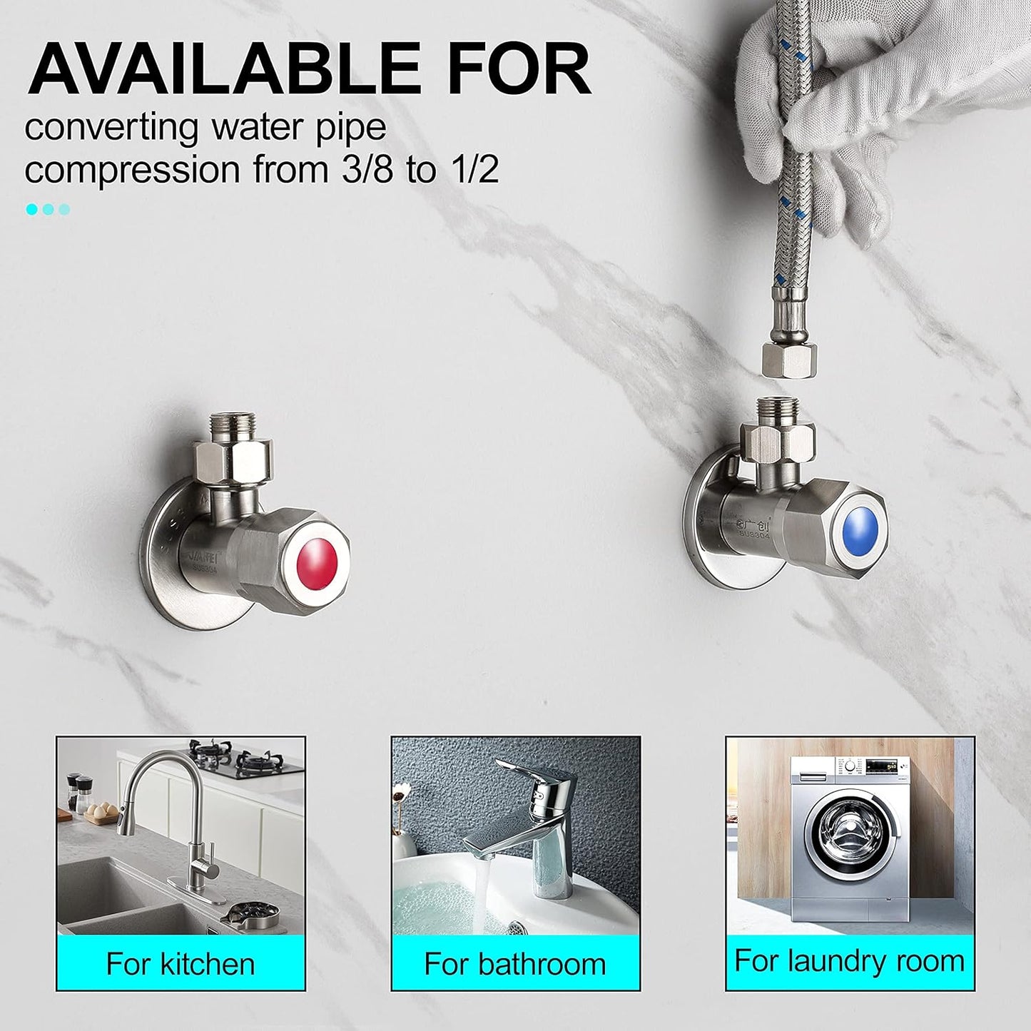 G 1/2 Female to 3/8 Male COMP Reducer Adapter, Brass Pipe Fittings Water Hose Adapter, Compression Fitting for Kitchen Bathroom Faucet, Pipe Connector with Rubber Washer,(2 Pack)