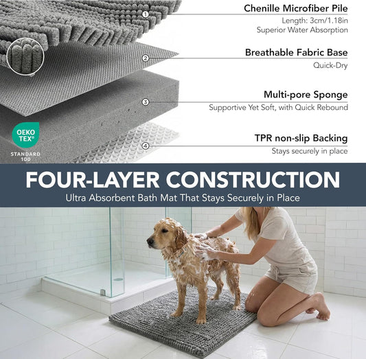 Deconovo Waterproof Dog Mat for Muddy Paws, Absorbent Non-Slip Door Mat for Dogs, 1.1" Thick Plush Pet Bed Mat, Machine Washable Quick Dry Entryway Rug, Gray, 32x20 Inch