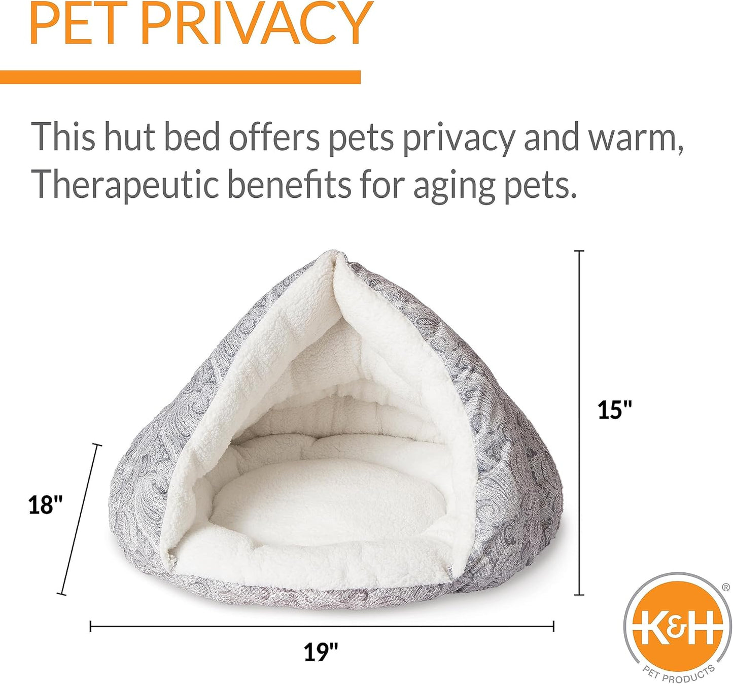 K&H Pet Products Self-Warming Hut Cat Cave Bed, Super-Soft Self-Heating Covered Cat Tent Bed, No Electric Needed to Keep Pets Warm, Also for Small Dogs, Machine Washable - Small 19 X 18in Gray