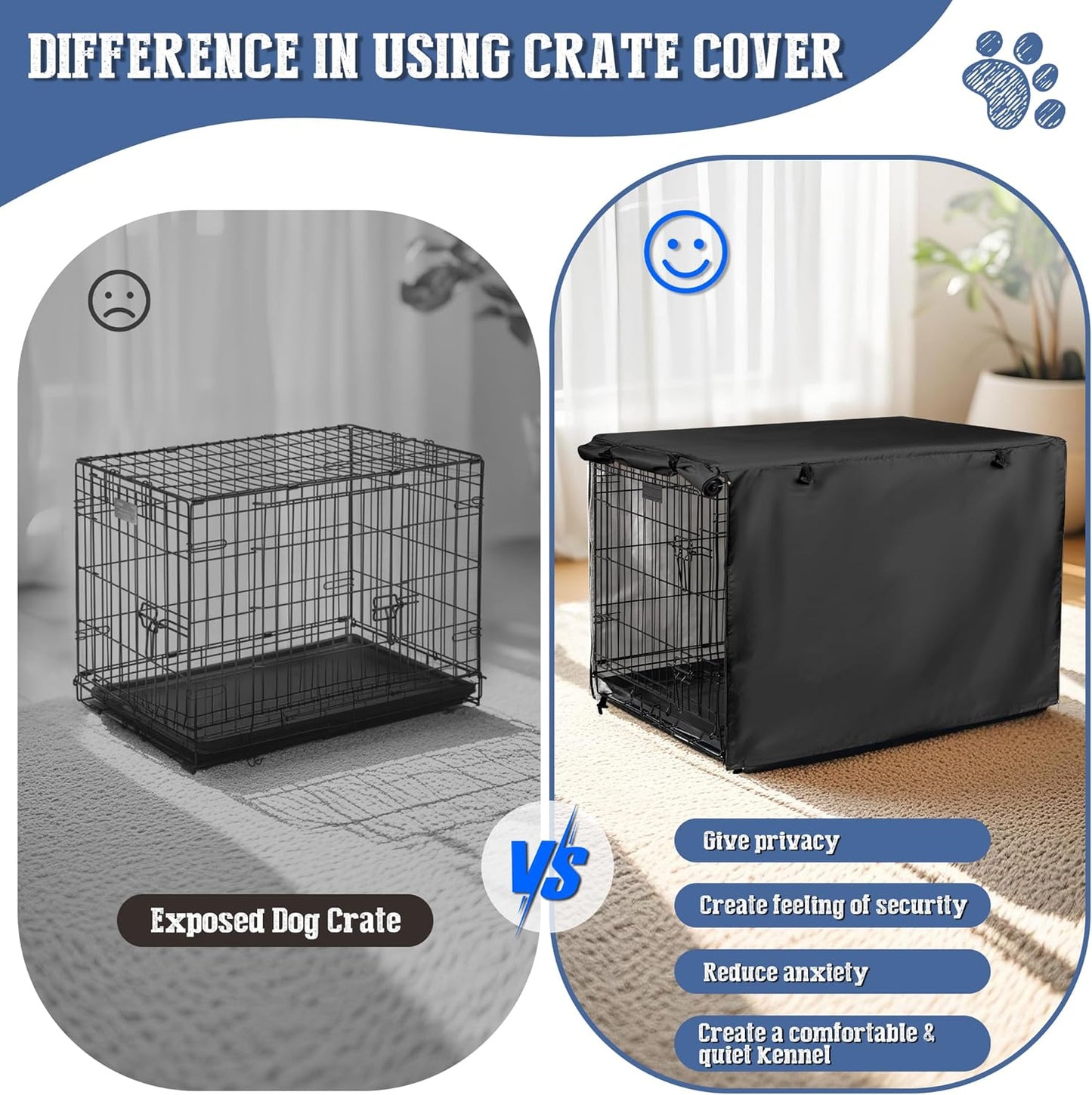 kefit Dog Crate Cover 48 inch, Kennel Cover for Wire Dog Cage, Black