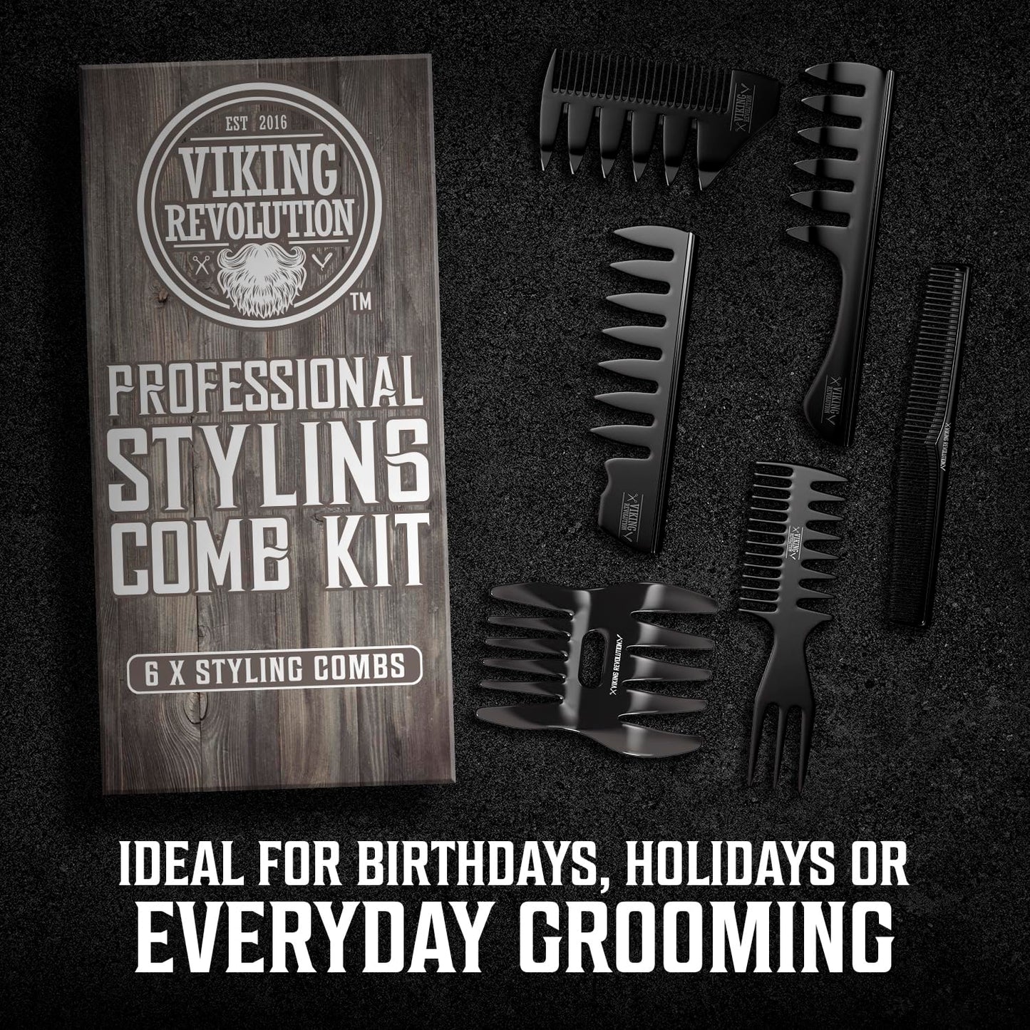Viking Revolution Professional Styling Hair Combs for Men (6 Pieces) - Mens Comb for Hair Styling, Texturizing, Grooming and Detangling - Anti-Static, Durable and Easy to Clean