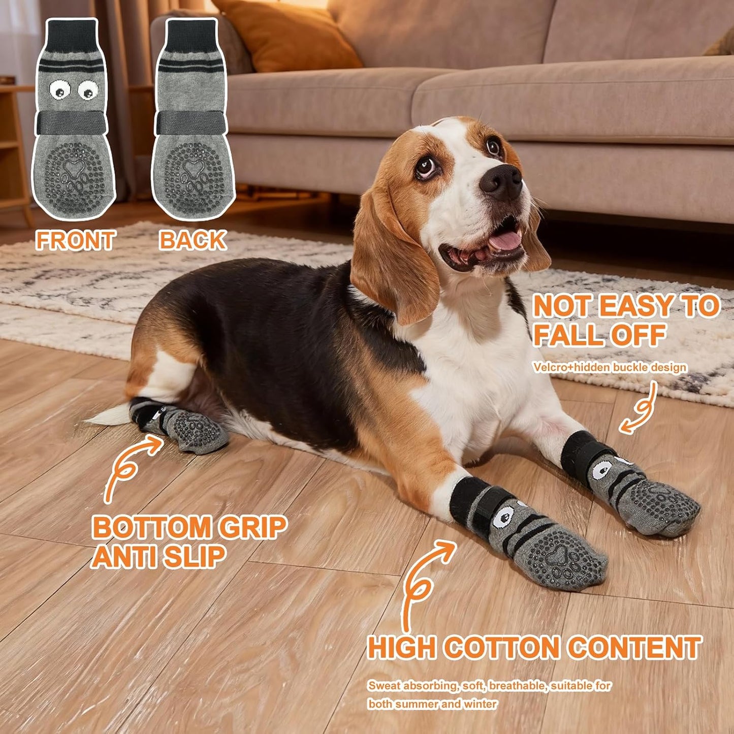 Non-Slip Dog Socks & Owner Sock Set- Extra-Grip, Paw Protection for Senior & Active Dogs(Grey,L)