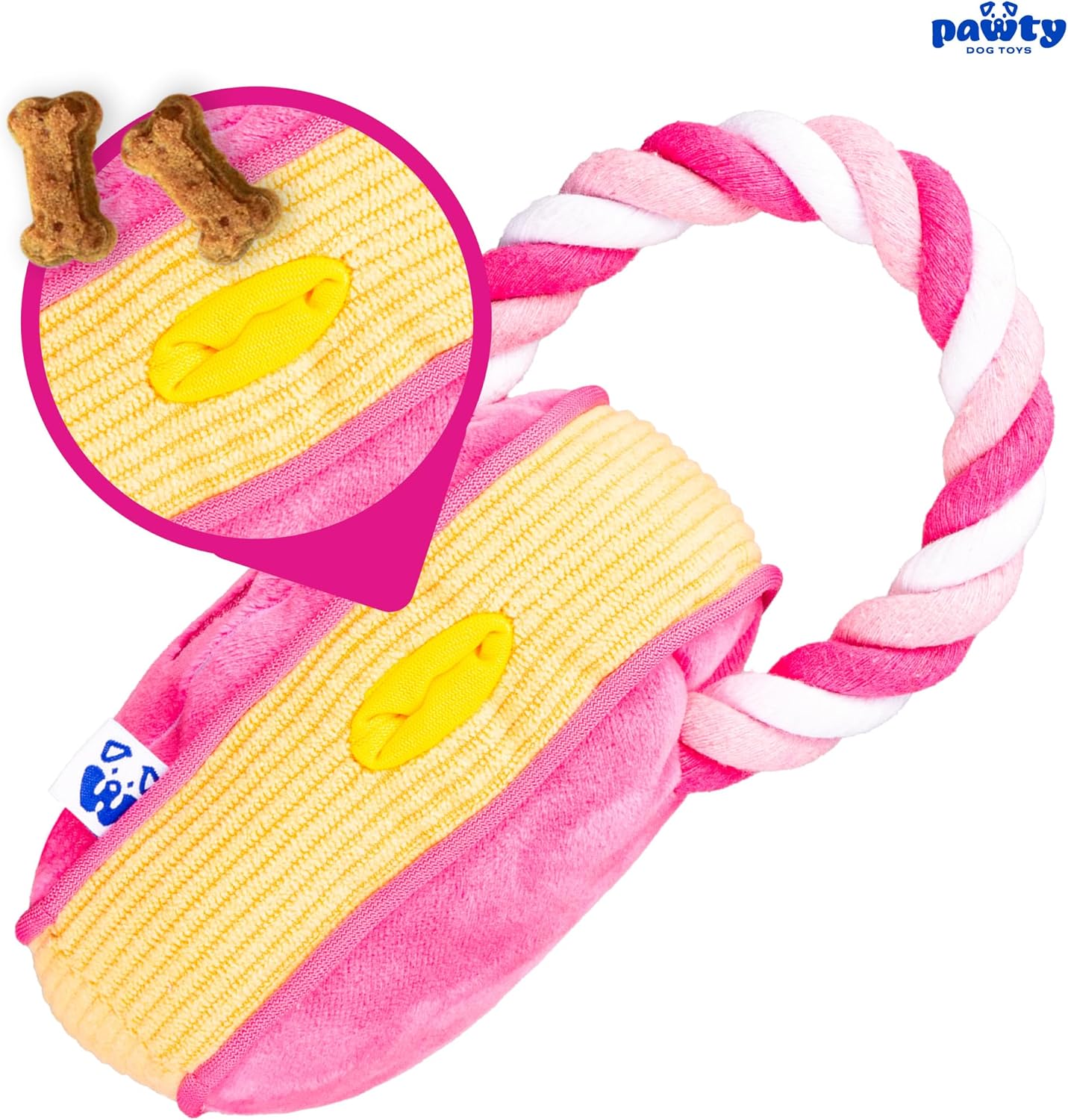 PAWTY Love Heart Dog Toy - Plush Valentine's Gift with Squeaker - Interactive Tug Rope Chew Toy for Small & Medium Dogs - Cute Pink Dog Toy for Birthday, Teething & Playtime - Durable & Adorable