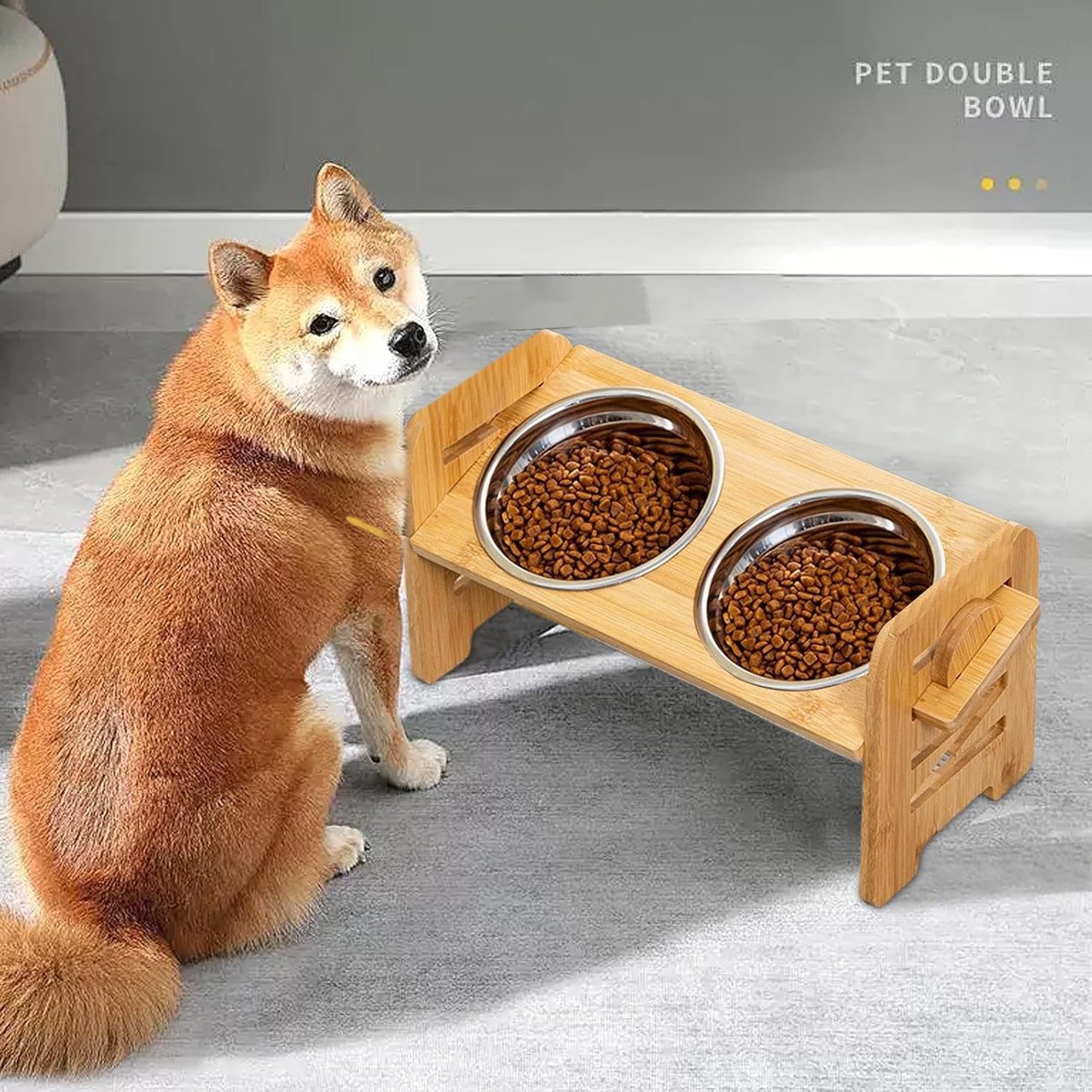 Dog Feeding Station, Tilt Raised Double Bowls, Adjustable Height Stainless Steel Pet Stand for Dogs and Cats