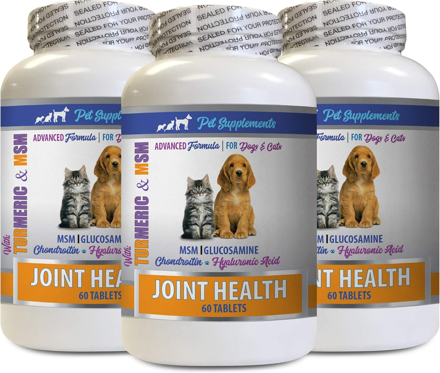 Dog Joint and Relief - PET Joint Health - Dogs and Cats - Turmeric and MSM - Increase Mobility - Decrease - Premium - Dog glucosamine and chondroitin - 3 Bottles (180 Tablets)