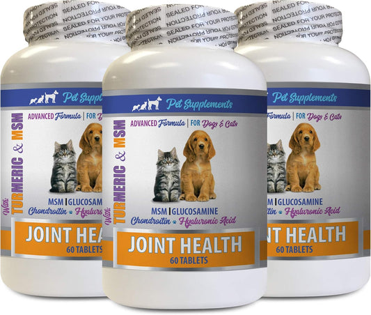 Dog Joint and Relief - PET Joint Health - Dogs and Cats - Turmeric and MSM - Increase Mobility - Decrease - Premium - Dog glucosamine and chondroitin - 3 Bottles (180 Tablets)