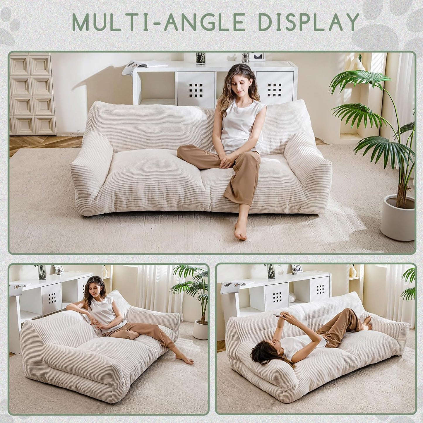 HIGOGOGO Large Human Dog Bed, Giant Dog Sofa Bed, Big Comfy Floor Sofa Couch for Pet Families with Foam Chunk Supportive Mat, XXXXL Size Corduroy Orthopedic Bed for Human, Beige