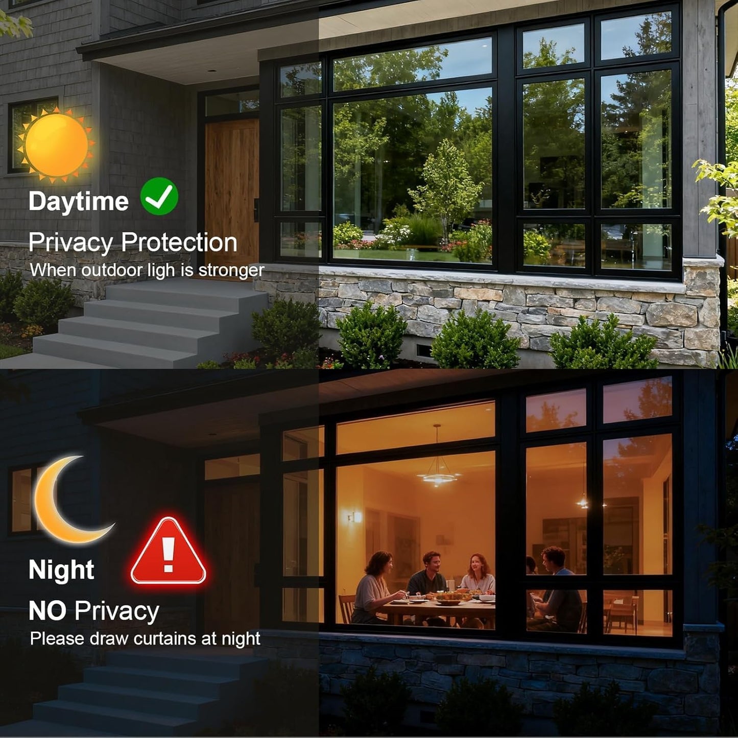 One Way Daytime Window Privacy Film See Out Not in, Window Tint for Home, Reflective Mirror Glass Windows Coverings Sun Heat UV Blocking, Black-Silver, 17.5" X 78.7"