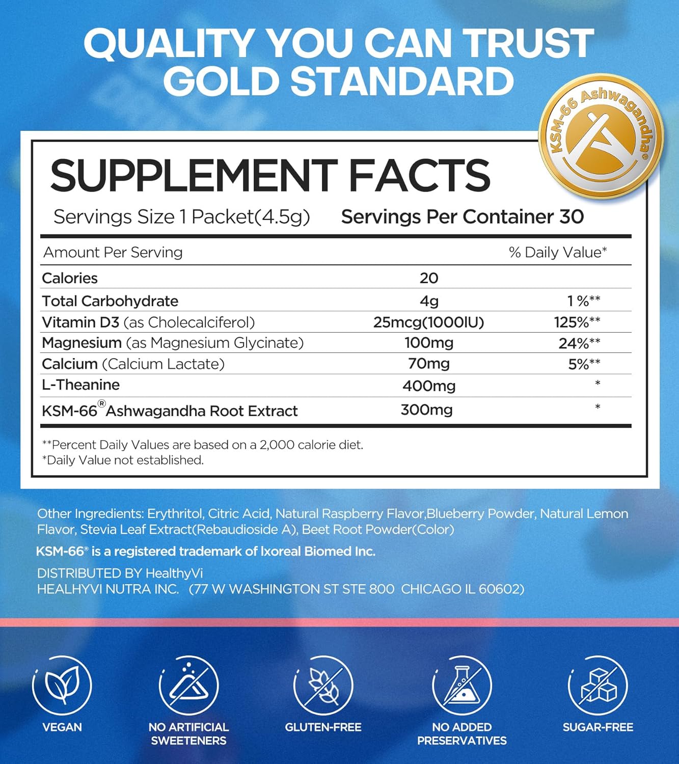 Calm Magnesium Glycinate Powder Drink Mix for Relax & Sleep Aid, Cortisol Reducer Supplements for Women Men with KSM-66 Ashwagandha, L-Theanine, Vitamin D3, Balance Mood & Stress, Non-GMO